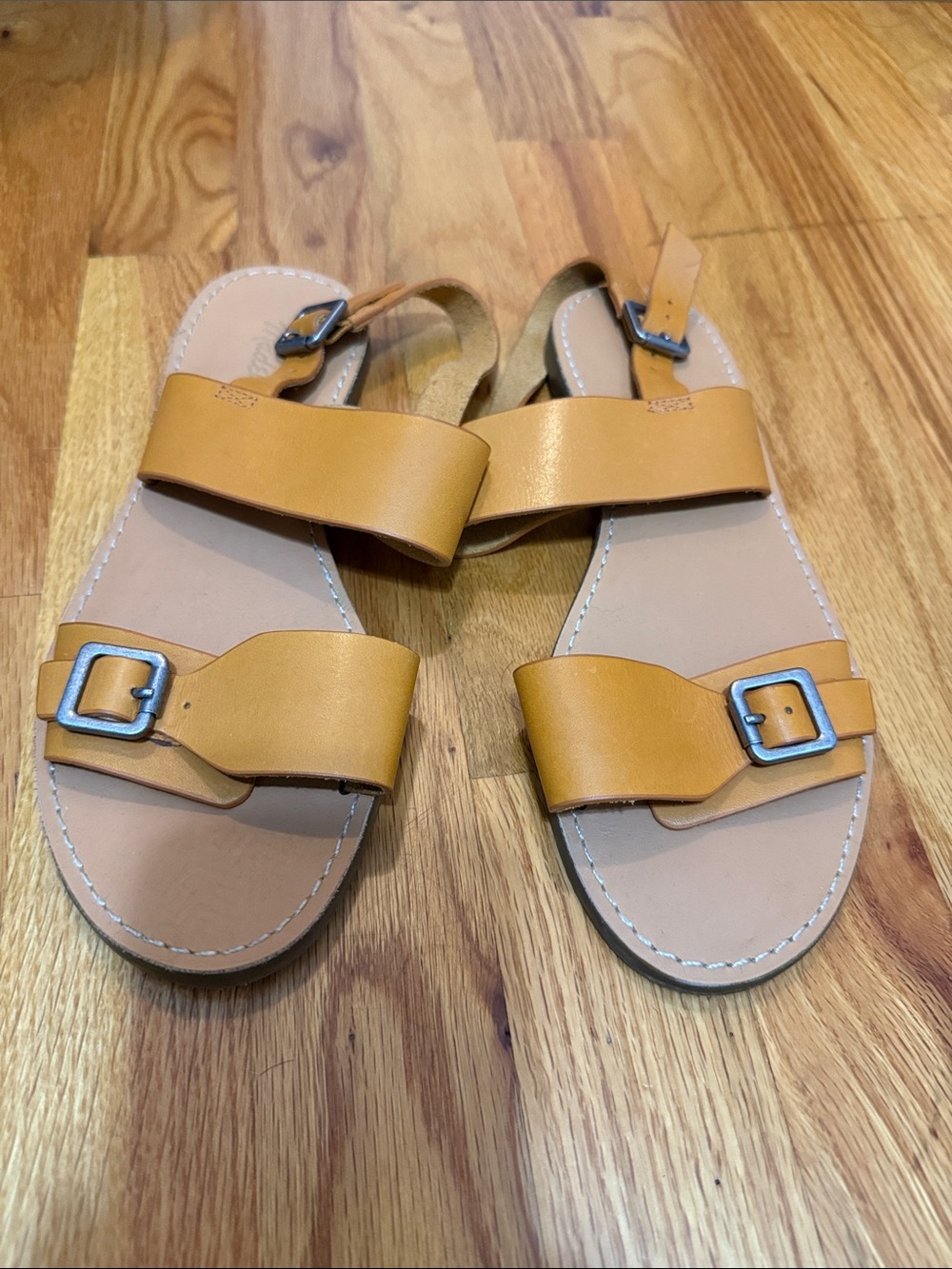 Madewell Cognac Tan Leather Double-Strap Buckle Sandals